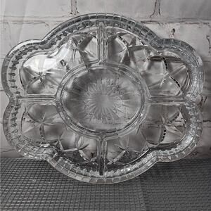 Laura Glass Tiffany Pattern 5 Section Divided Crystal Platter Tray Portugal